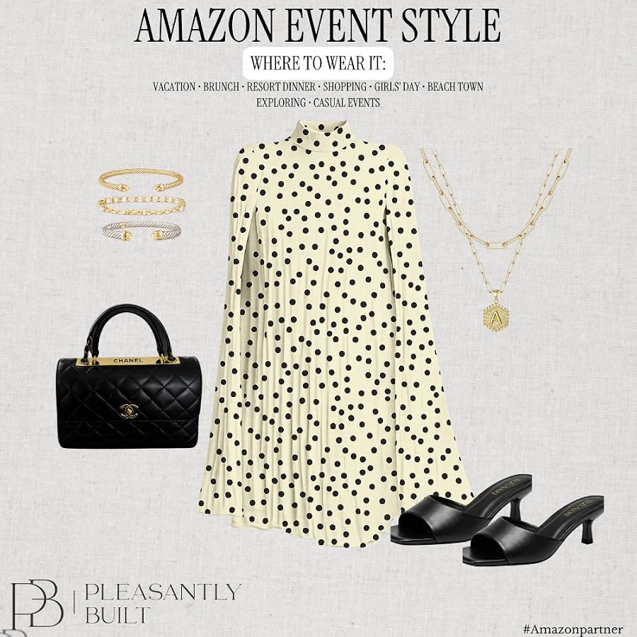 Party-ready with a playful twist! 🤍🖤 This polka dot dress with statement cloak sleeves is such a fun choice for special occasions. Add chic slides and a few simple accessories for an effortlessly elegant look that’s sure to stand out. ✨

#AmazonFashion #AmazonFinds #AmazonFashionFinds #WomensFashion #PartyDress #PolkaDotDress #PolkaDotStyle #StatementSleeves #CloakSleeves #DressUpStyle #OccasionWear #PartyOutfit #ElegantStyle #ChicStyle #SummerStyle #AmazonStyle #AffordableFashion #FashionFinds #OutfitInspiration #StyleInspo #SpecialOccasionStyle #Accessories #LTKFinds #LTKFashion #ShopAmazon #pleasantlybuilt 

 #LTKootd #LTKTravel #LTKWedding