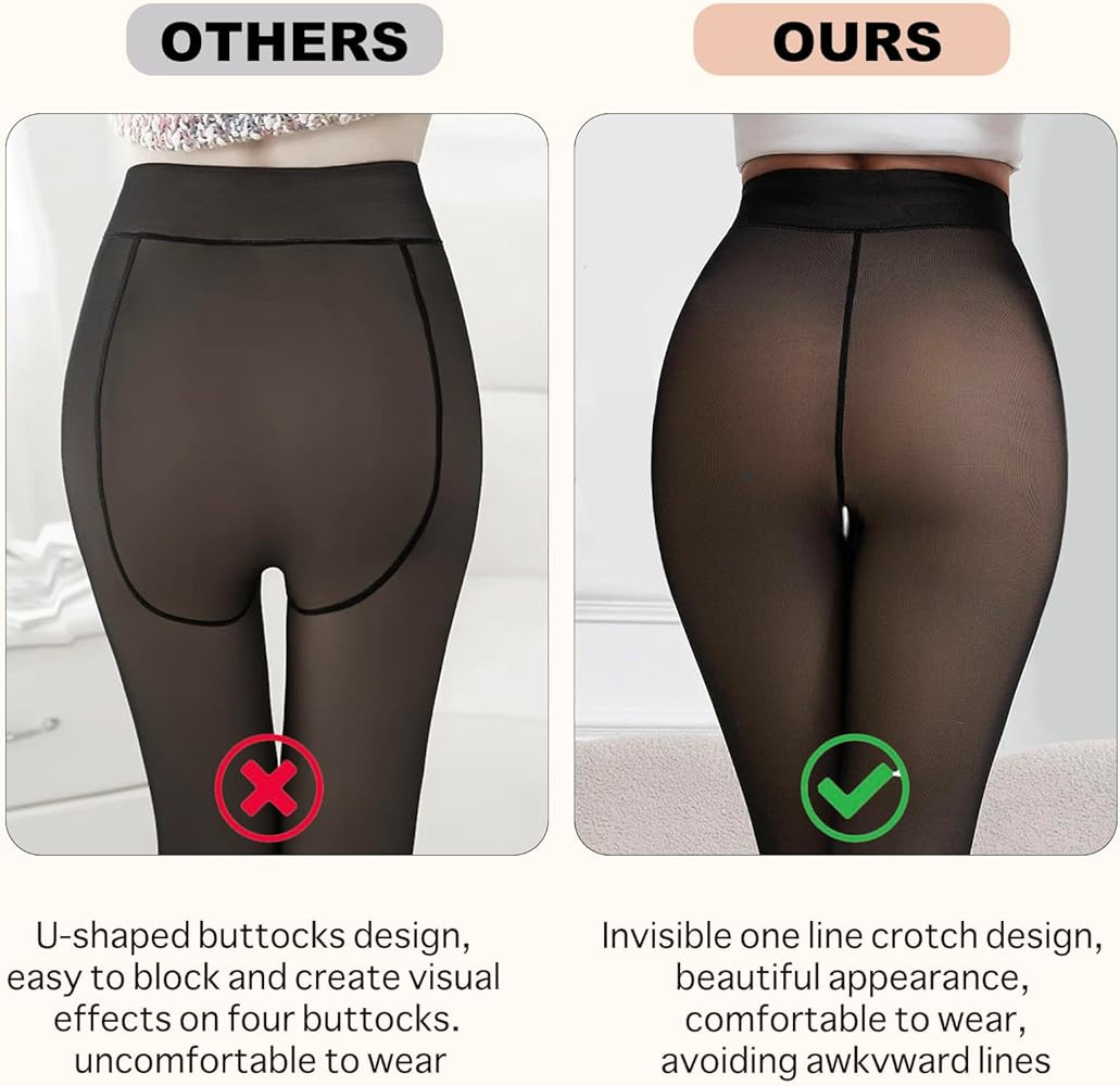 2025 One-Seam Fleece Lined Tights More Warmth Fake Translucent Pantyhose High Waist Thermal Leggi... | Amazon (US)
