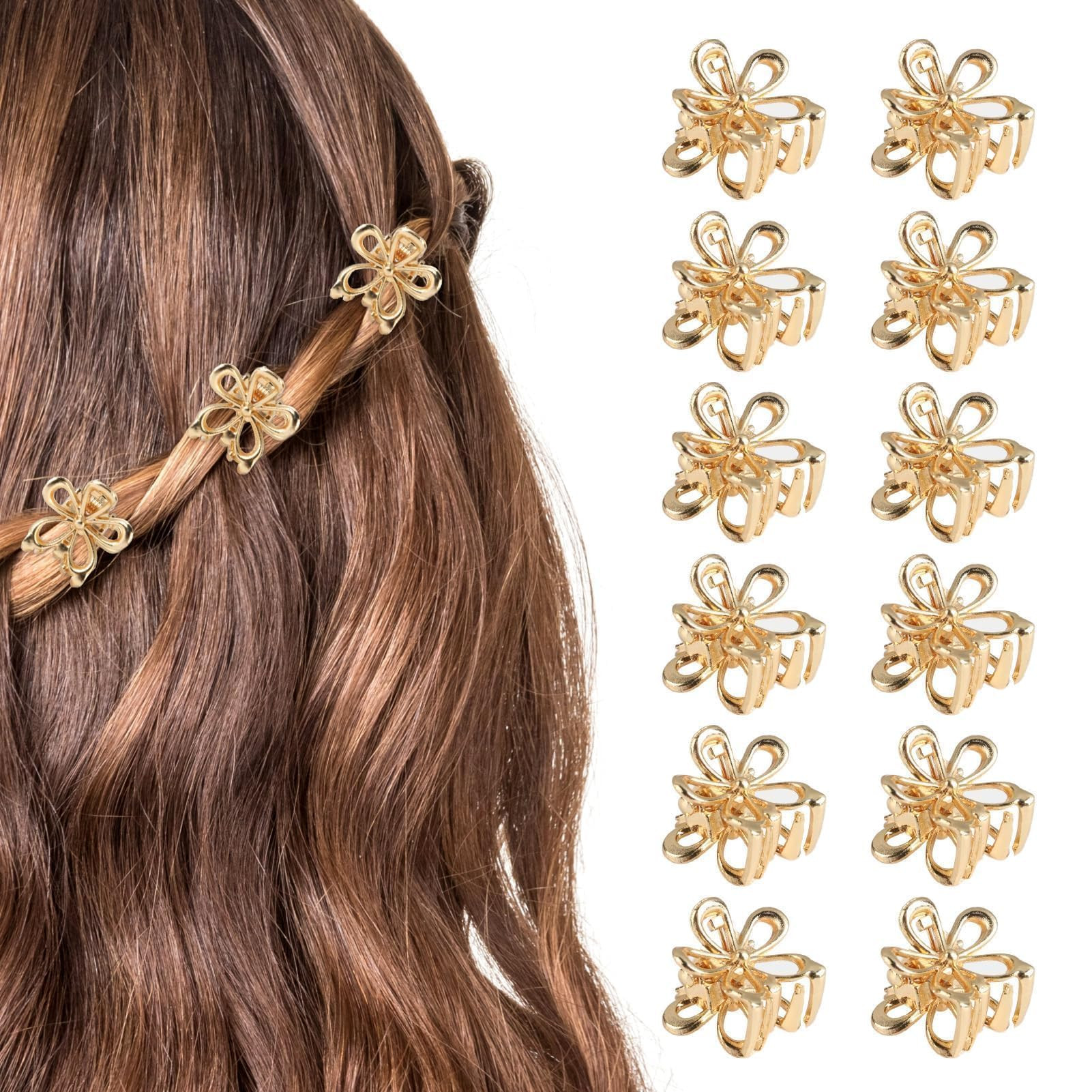 12 PCS Small Flower Hair Clips for Women Gold Cute Mini Tiny Little Sparkling Metal Flower Sweet ... | Amazon (US)