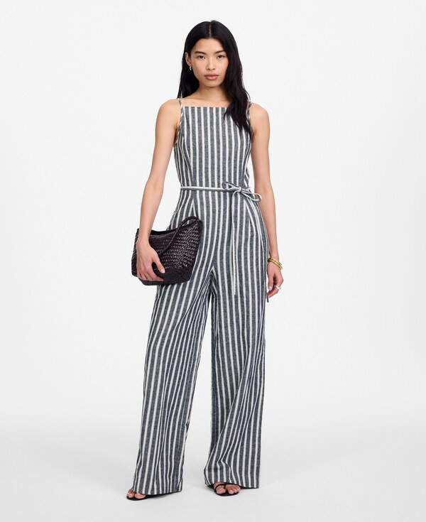 Pleated Wide-Leg Jumpsuit in Pinstripe Linen | Madewell | Madewell