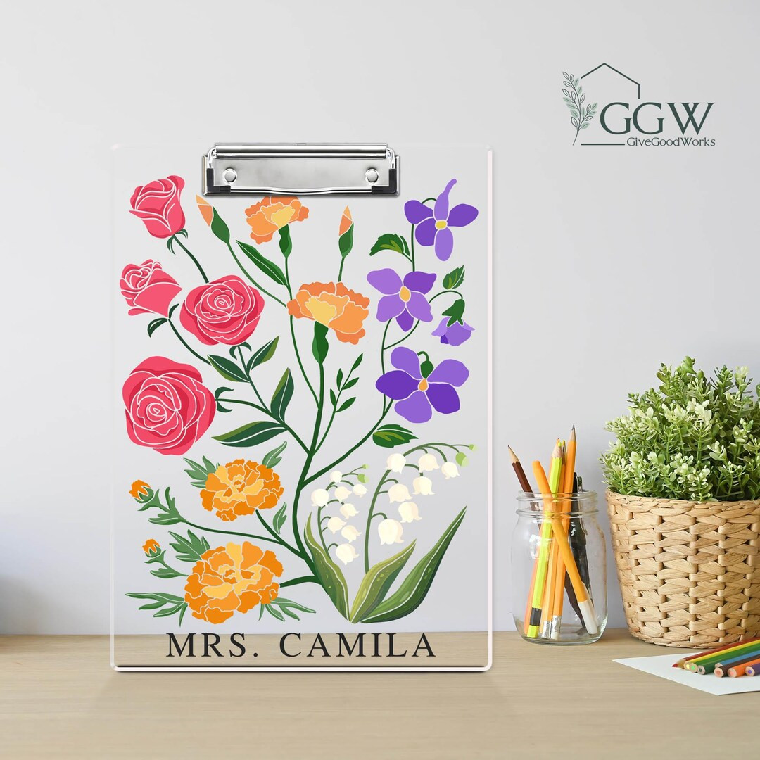 Personalized Teacher Appreciation Gift, Acrylic Clipboard With Teacher Name, Flower Teacher Clipb... | Etsy (US)