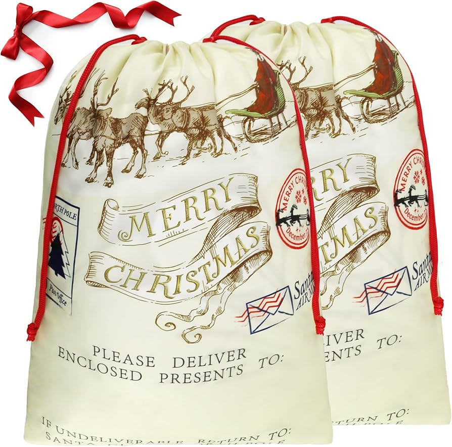 BeeGreen Elk Large Christmas Gift Bags Santa Sack Drawstring Gift Bags 2 Pack Large 27.6“ x 42... | Amazon (US)