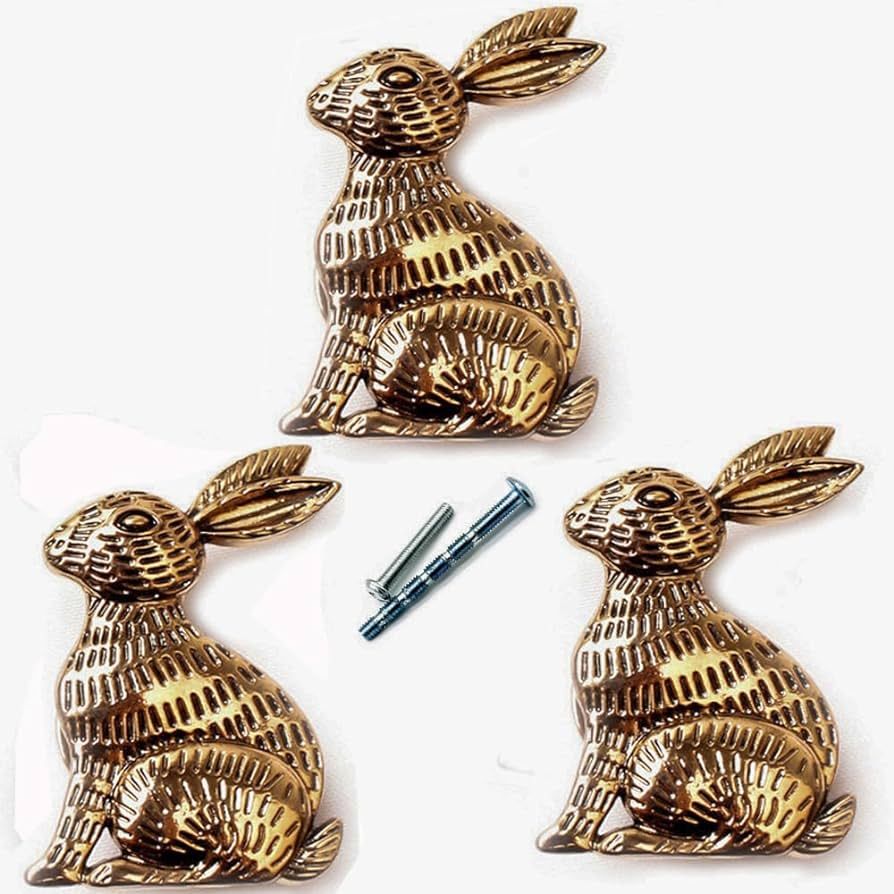 YOUYOUULU 3Pcs Metal-Golden-Rabbit-Drawer-Knobs, Vintage-Animal-Dresser-Pulls, Kids-Cute-Bunny-Ca... | Amazon (CA)