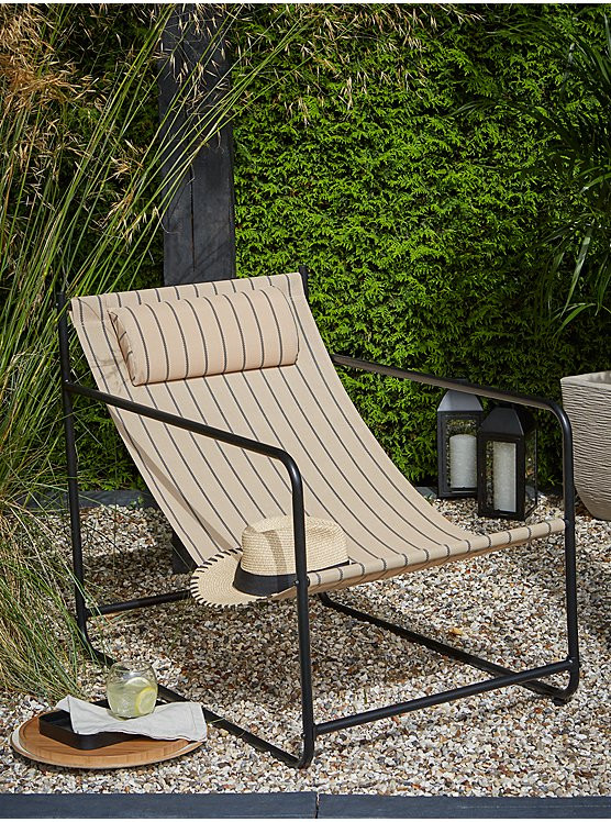 Beige Stripe Metal Garden Lounge Chair | George