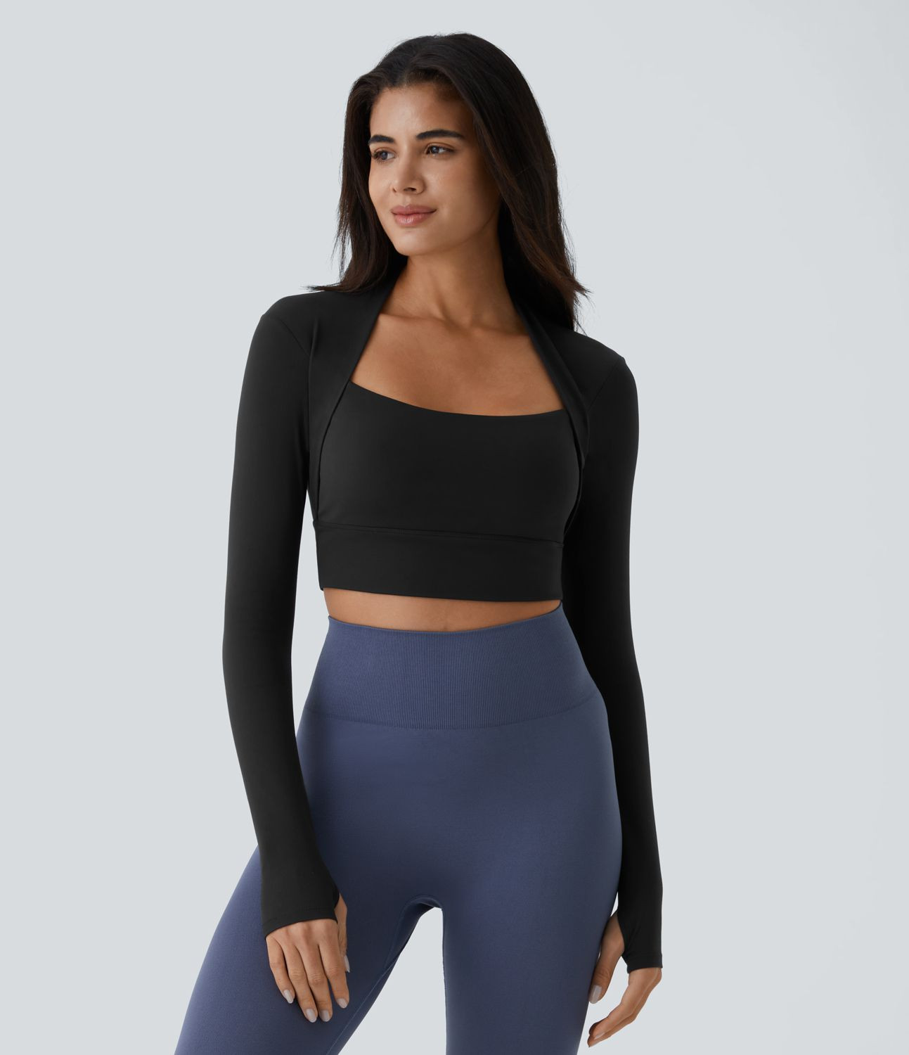 Women’s Softlyzero™ Plush Long Sleeve Thumb Hole 2-in-1 Cropped Yoga Sports Top - Halara | HALARA