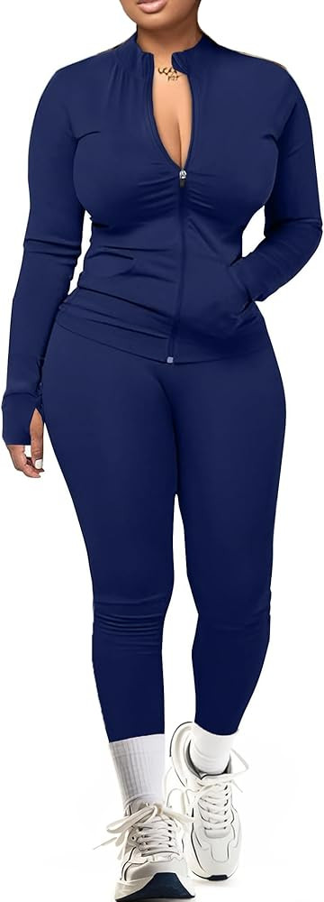 UOUA Two Piece Outfits Women Tracksuit Sets Long Sleeve Zip Up Jacket & Leggings for Gym Workout ... | Amazon (US)
