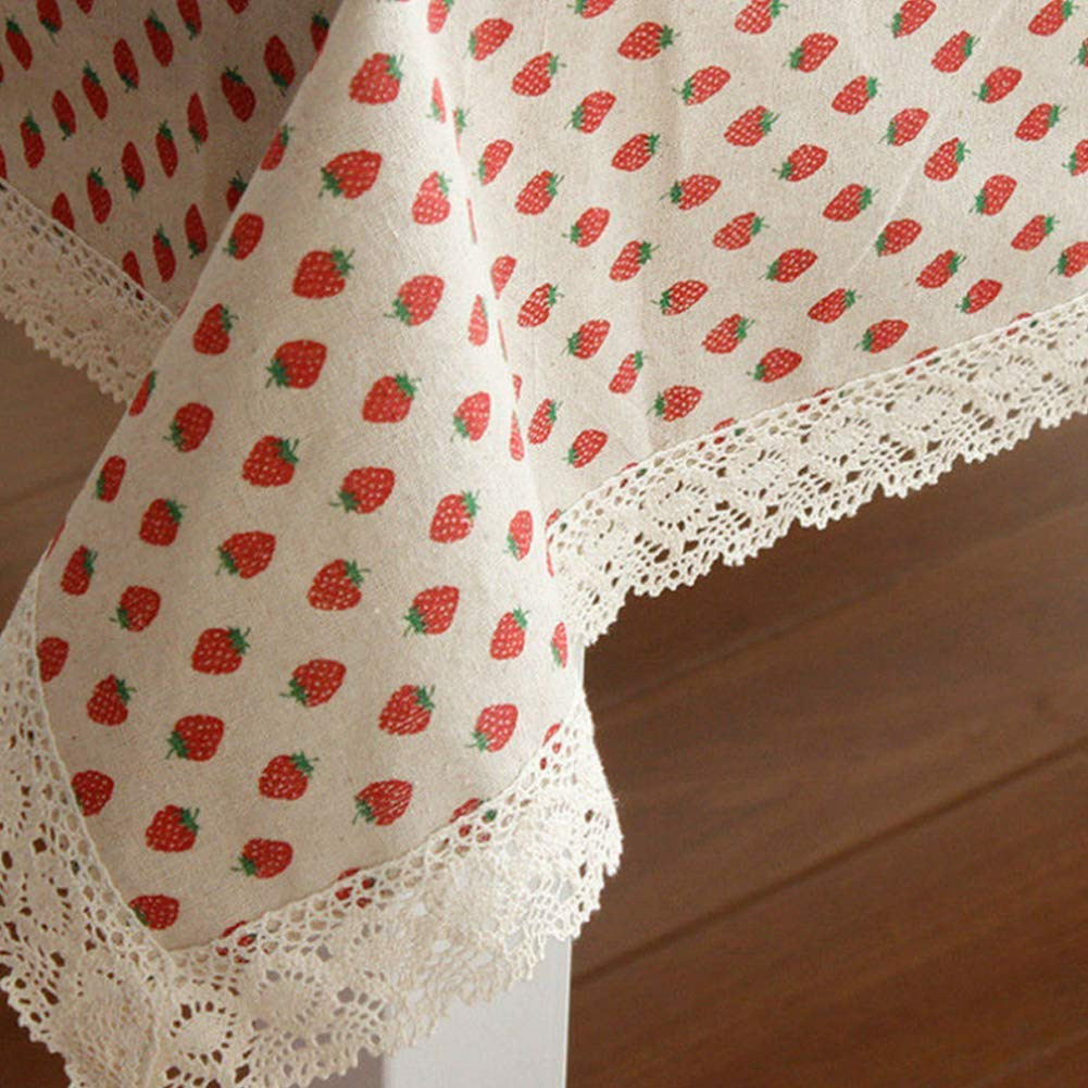 Red Strawberry Lace Rectangle Tablecloth Cotton Linen Table Cover for Kitchen Dinning Picnic Rest... | Amazon (US)