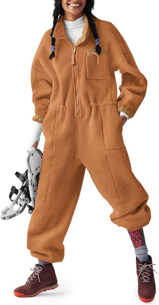 Yousify Womens Fleece Jumpsuits Onesie Winter Warm Overalls Casual Loose Ladies Ski Suit Outfits ... | Amazon (US)
