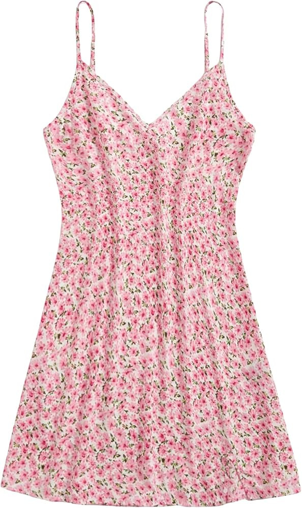 Floerns Women's Ditsy Floral V Neck Ruffle Hem Sleeveless Cami Short Dress | Amazon (US)