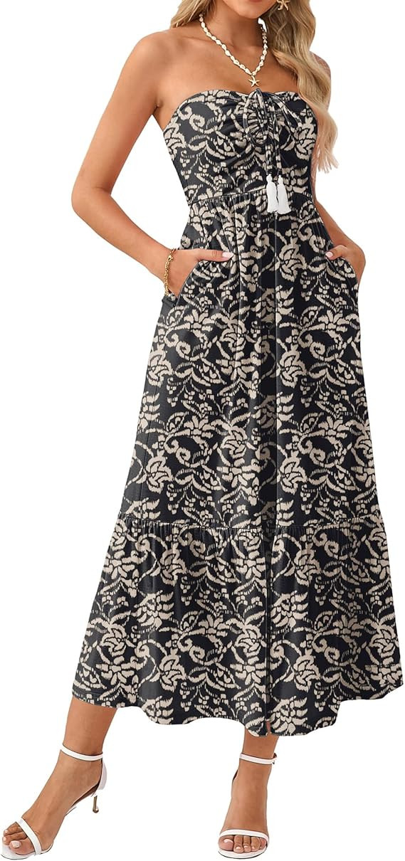 GRACE KARIN Summer Maxi Dresses for Women 2026 Floral Strapless Tube Top Boho Dress Flowy Beach V... | Amazon (US)