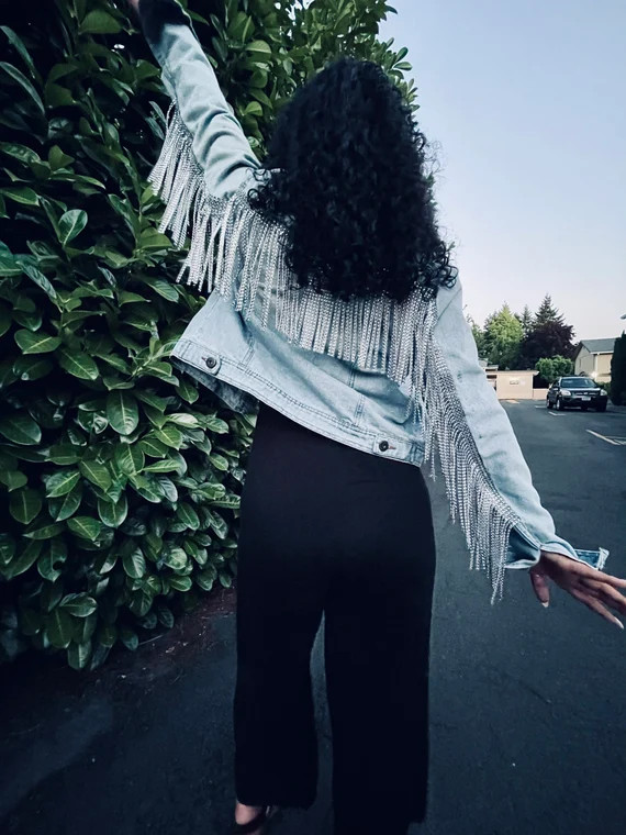 Rhinestone fringe denim jacket PINK | Etsy | Etsy (US)