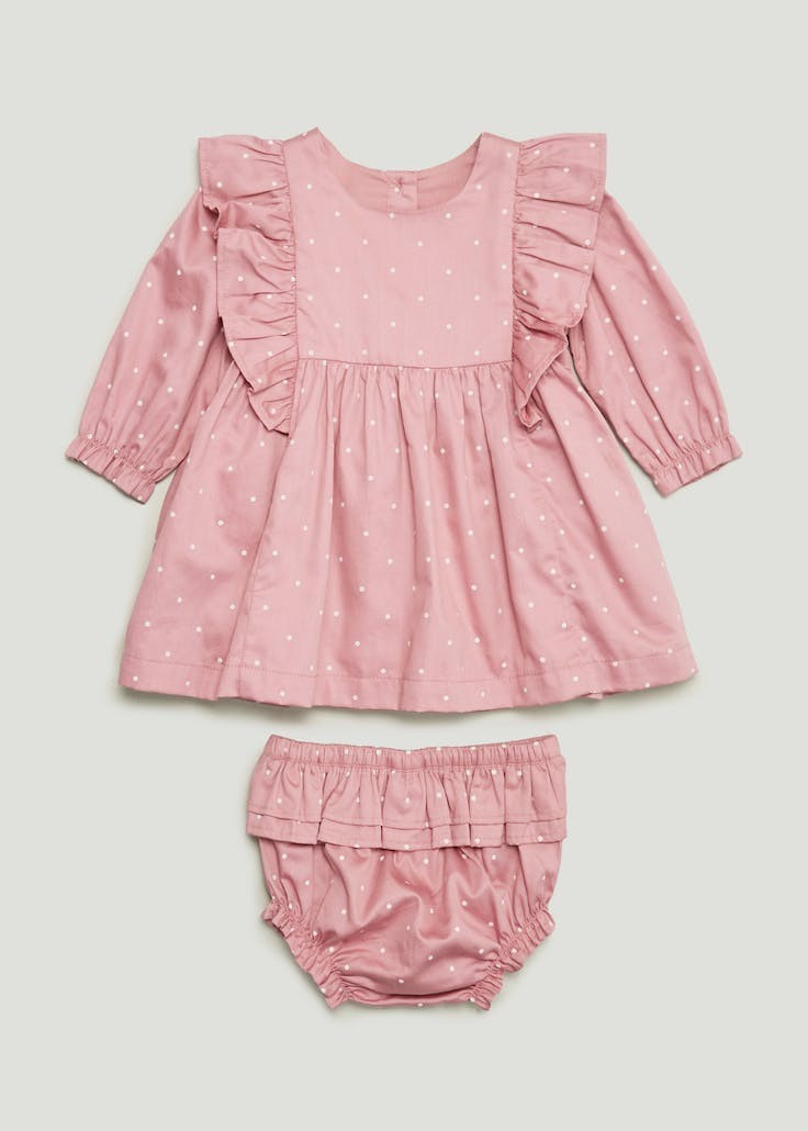 Girls Pink Spot Woven Dress & Knickers Set (Newborn-23mths) – Pink | Matalan (UK)