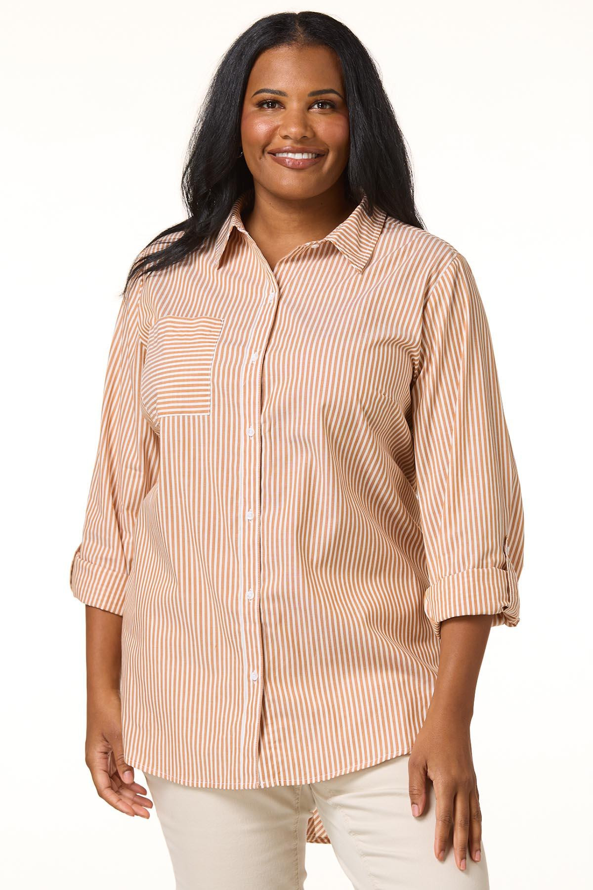 Button Back Orange Striped Top | Cato Fashions