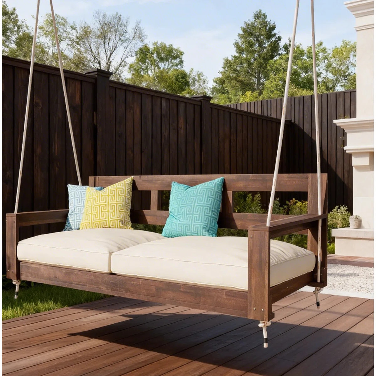 Minimalist Farmhouse Acacia Wood Hanging Bed For Patio & Porch | Wayfair North America