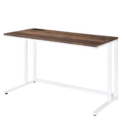 Rectangular White+walnut Desk With Port For Efficient Office Management Walnut And White A Seamless Work Environment | Wayfair North America