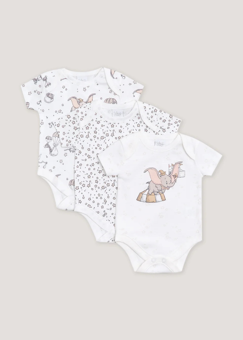 Baby 3 Pack White Disney Dumbo Bodysuits (Newborn-12mths) - Newborn | Matalan (UK)