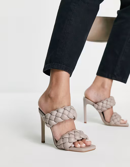Steve Madden Kenley plaited heeled mules in taupe | ASOS (Global)