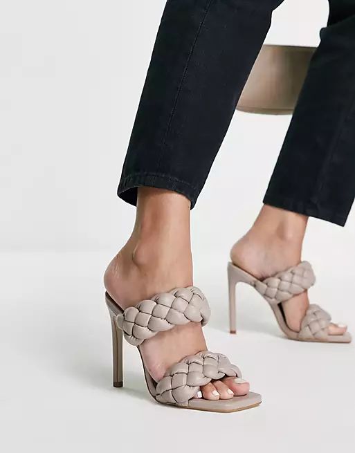 Steve Madden Kenley plaited heeled mules in taupe | ASOS (Global)