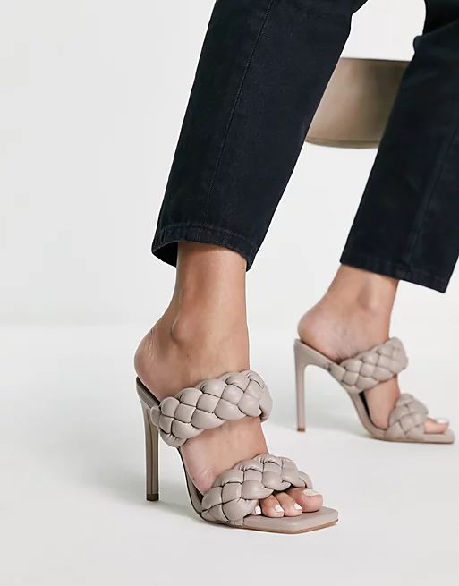 Steve Madden Kenley plaited heeled mules in taupe | ASOS (Global)