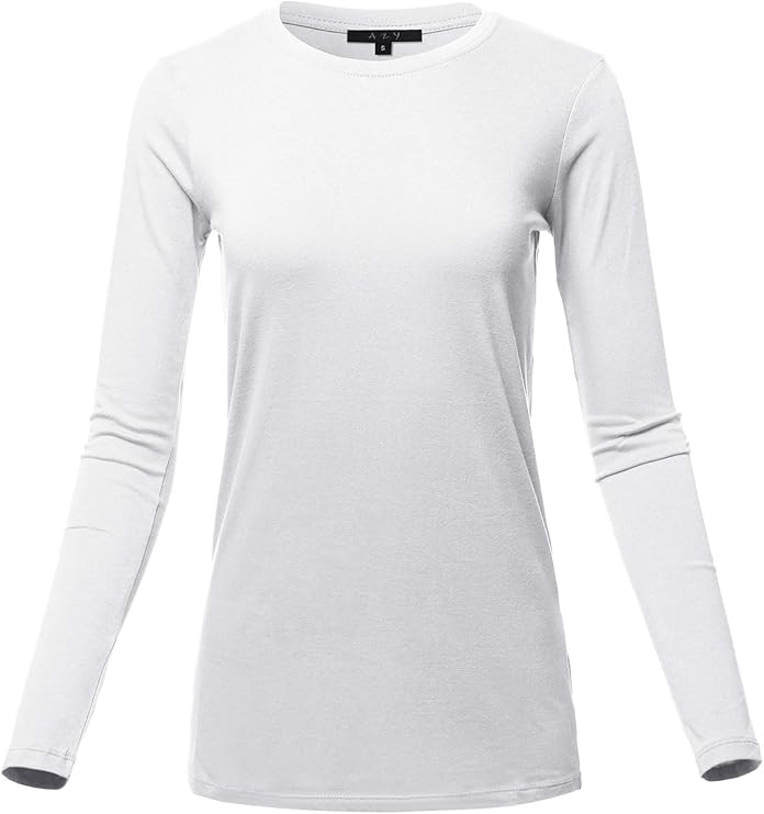 Women's Basic Solid Soft Cotton Long Sleeve Crew Neck Top Shirts | Amazon (US)