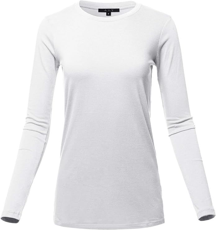 Women's Basic Solid Soft Cotton Long Sleeve Crew Neck Top Shirts | Amazon (US)