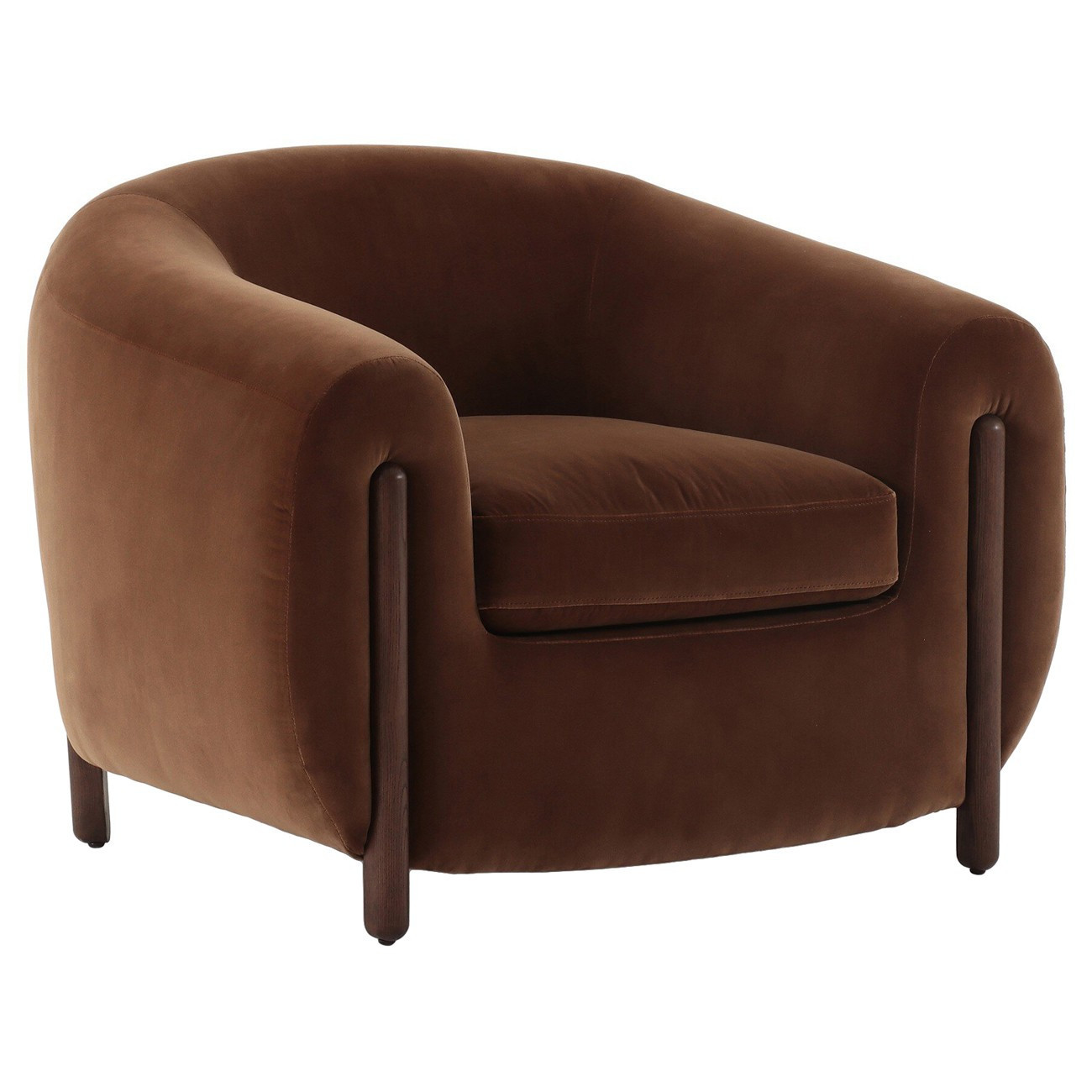 Riley Mid Century Modern Brown Velvet Performance Barrel Chair | Kathy Kuo Home