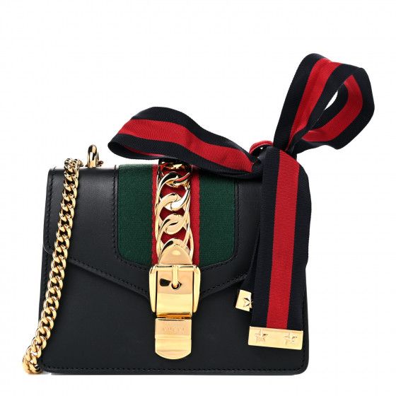 GUCCI Calfskin Mini Sylvie Chain Shoulder Bag Black | Fashionphile