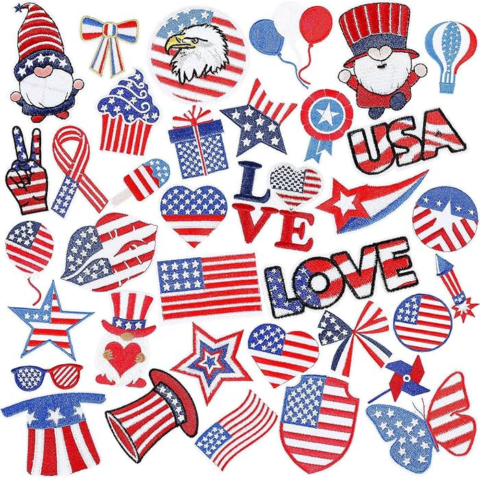 AUGSUN 36pcs Independence Day Iron on Patches 4th of July Patriotic Embroidered Sew Applique Repa... | Amazon (US)