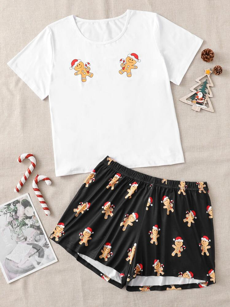 Plus Christmas Print Tee & Shorts | SHEIN