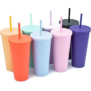 Tumblers with Lids (8 pack) 22oz Pastel Colored Acrylic Cups with Lids and Straws | Double Wall M... | Amazon (US)