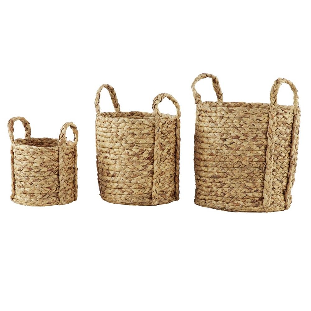Set of 3 Seagrass Wicker Basket Planters with Handles Natural - Olivia & May | Target