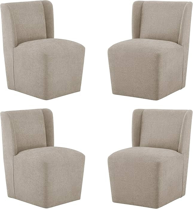 Upholstered Dining Chair with Casters Wingback Modern Side Armless Deskchair with Rollers for Din... | Amazon (US)