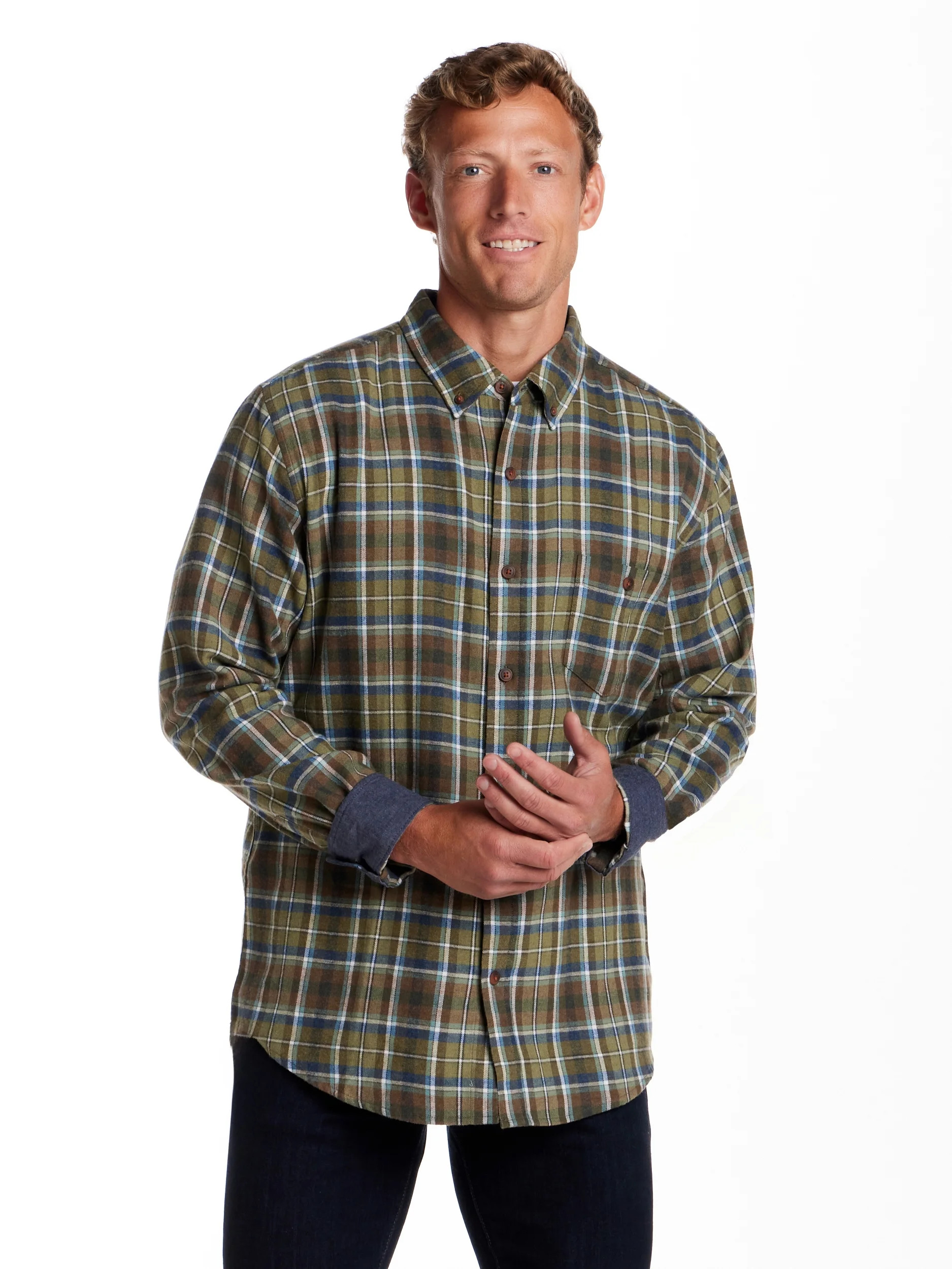 Frontier Threads Men's Long Sleeve Button Down Traditional Plaid Flannel | Walmart (US)