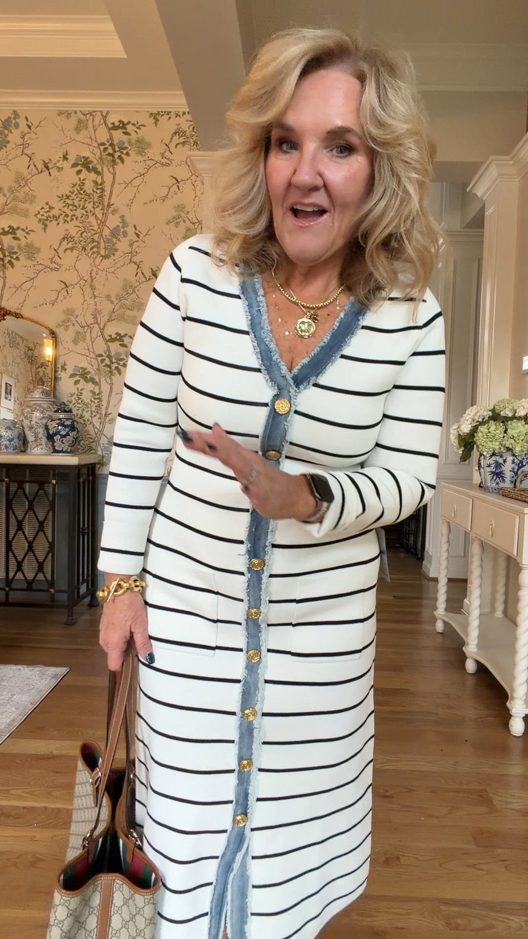 Everything is my regular size 
8, medium, except sweater and denim shirt i sized up to a large and 
The spanx jeans are a medium petite
The striped dress you may consider sizing up if inbetween 
Love that black geometric for vacation 
My espadrilles are restocked 
25% off Allie & Bess code NANETTE25 

Vacation outfit, spring outfits, wedding guest dress vacation dress denim jacket, straight leg jeans, transition outfits

#LTKWedding #LTKPetite #LTKOver40