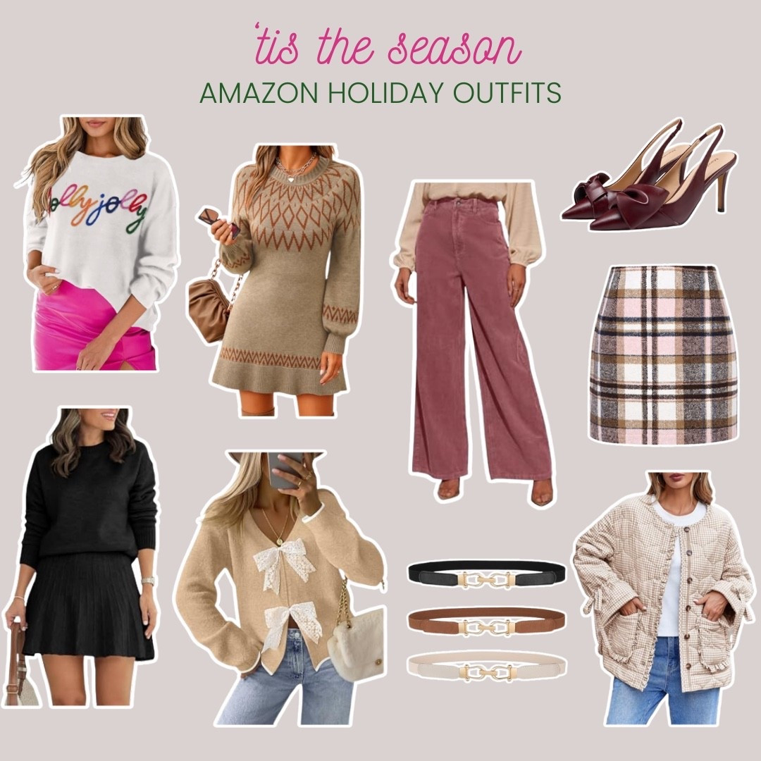 Some festive Amazon finds that are cute, cozy, and easy to mix and match for the season. From holiday parties to casual get-togethers (or just staying comfy at home), these pieces are versatile and affordable. Loving the mix of textures, bows, and winter colors this year. ❄️✨

#LTKFindsUnder100 #LTKSeasonal #LTKHoliday