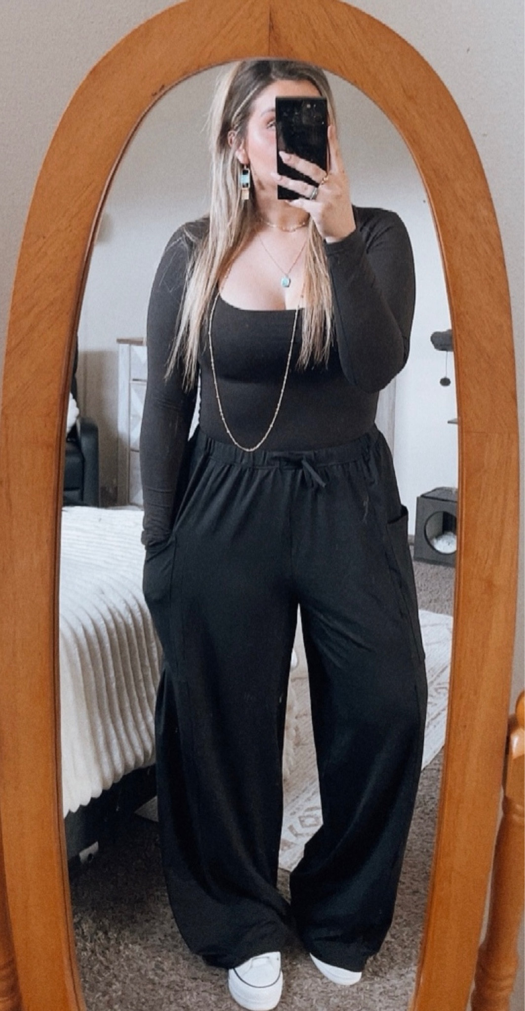 Casual Sunday Outfit ✨ 

Pants: Halara
Top + Long Necklace: Amazon
Shoes: Converse
Earrings: Nizhoni Traders
Slab Necklace: Pretty Outlaw Jewelry 