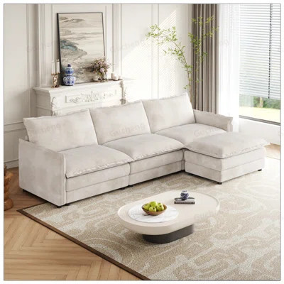 Corduroy Fabric 3-Seater Comfy Cloud Couch with Movable Footrest, Oversized Deep Seat L Shaped Sofa Set for Living Room | Wayfair North America