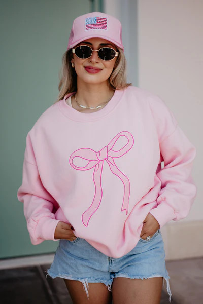 Pink Coquette Bow Graphic Sweatshirt | Katydid.com