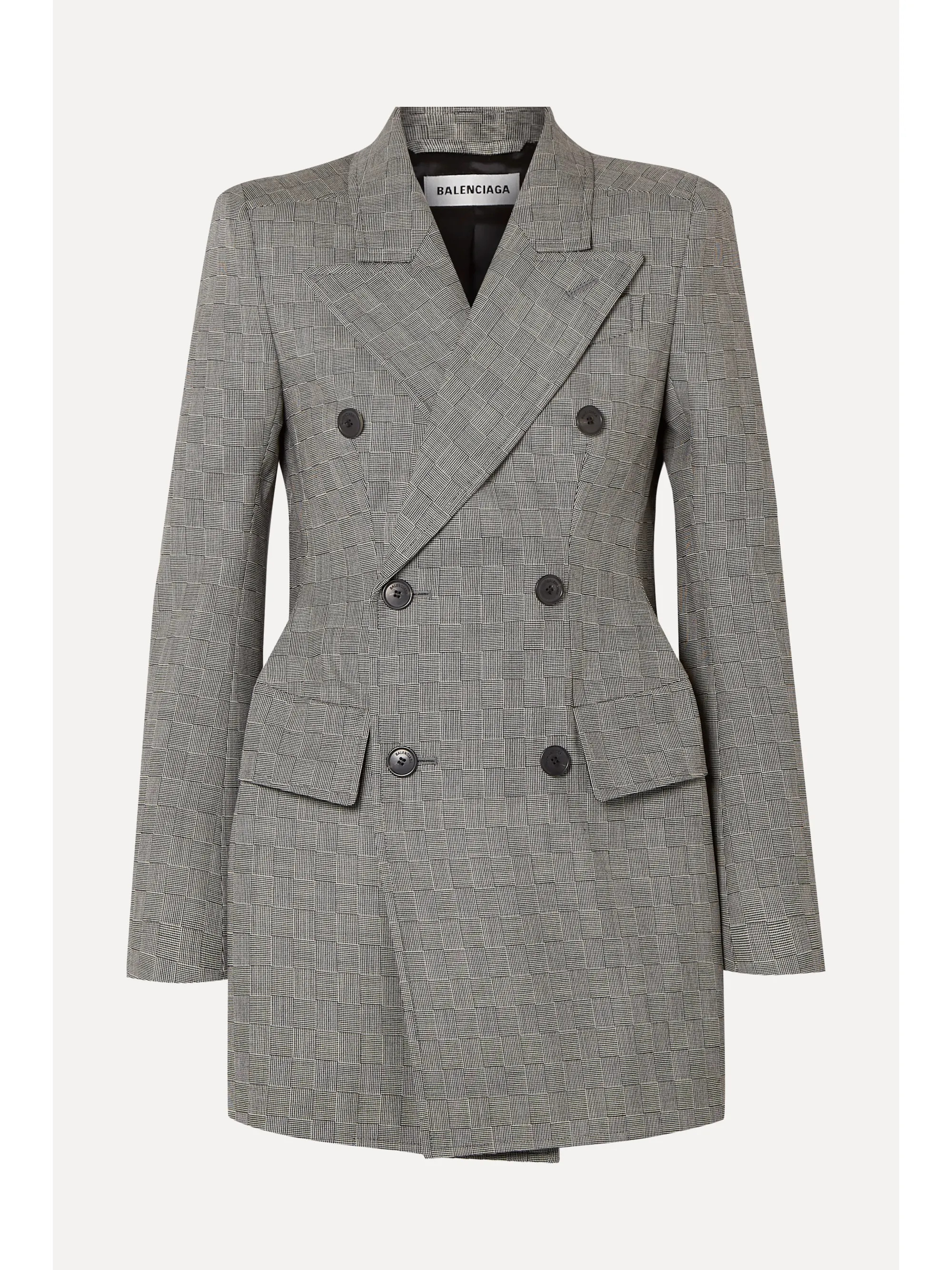 Black Hourglass double-breasted checked wool blazer | Balenciaga | NET-A-PORTER | NET-A-PORTER (US)