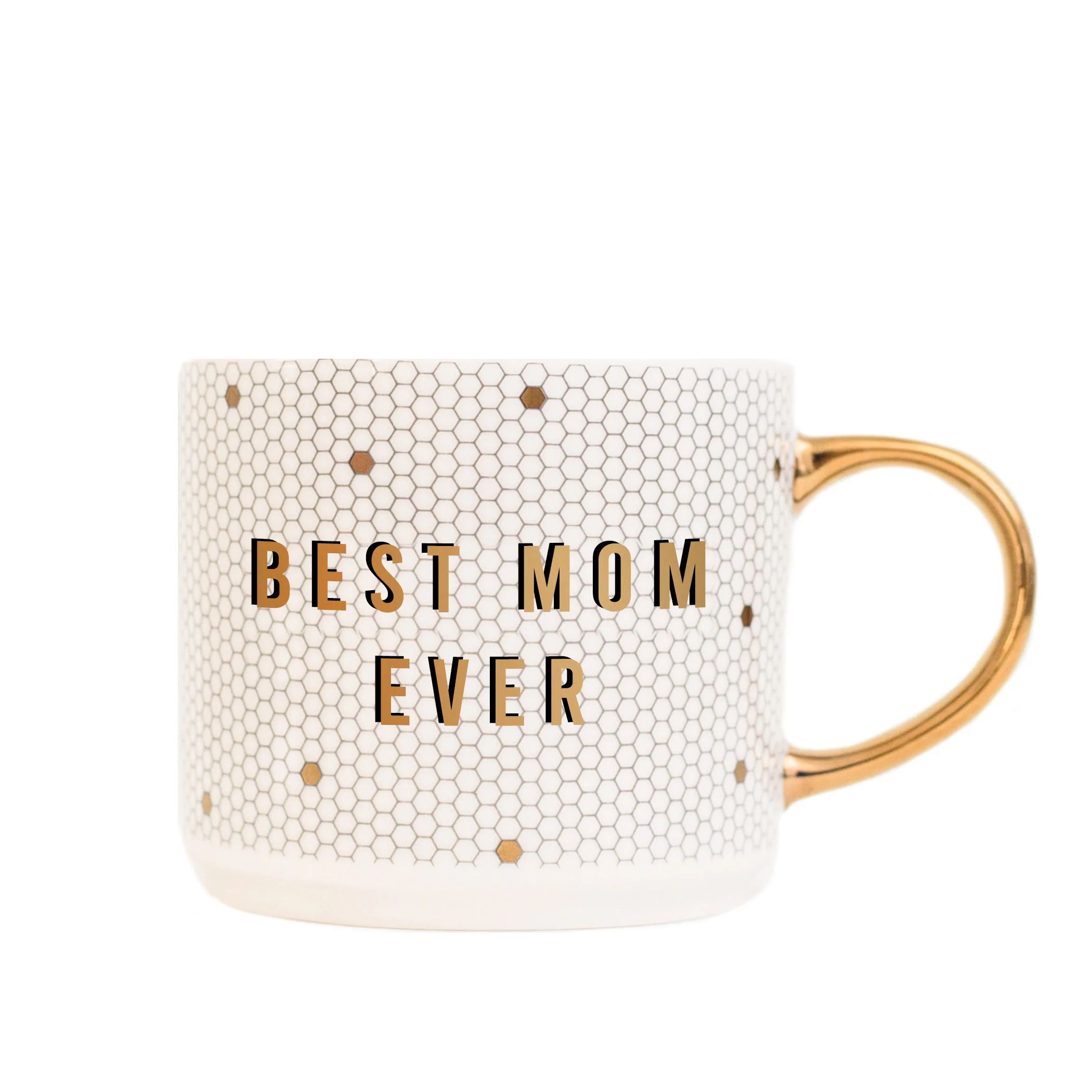 Best Mom Ever - White + Gold Honeycomb Tile Coffee Mug | Sweet Water Decor, LLC