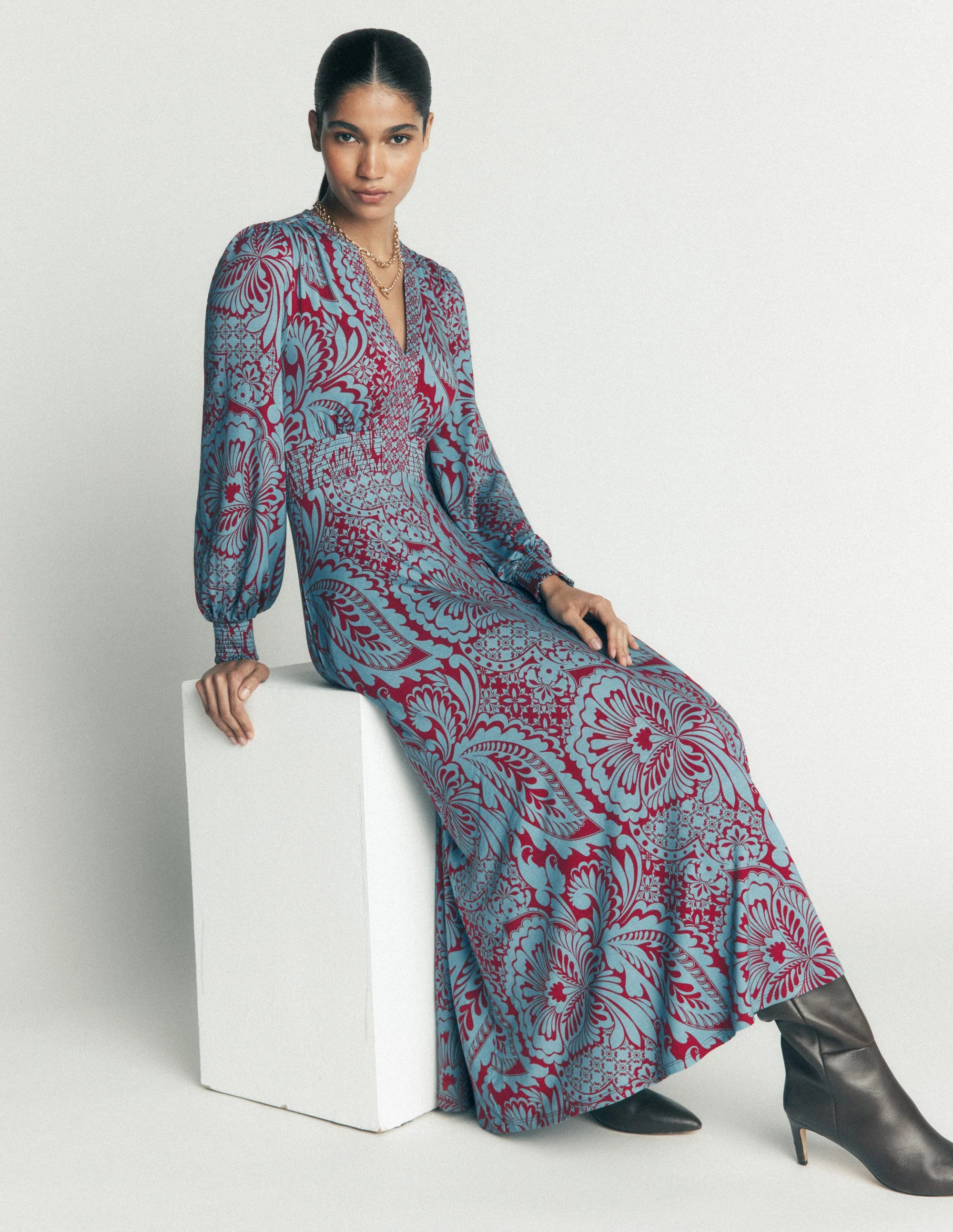Georgia Jersey Midi Dress-Delphinum Blue, Botanical | Boden (US)