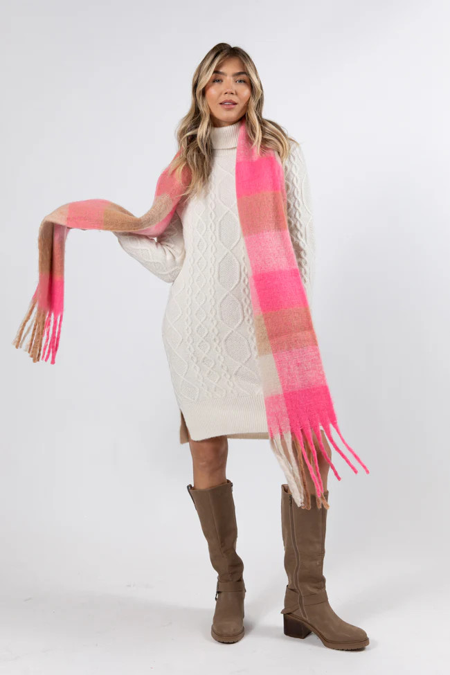 Let's Go Places Ivory Cable Knit Turtleneck Dress | Pink Lily