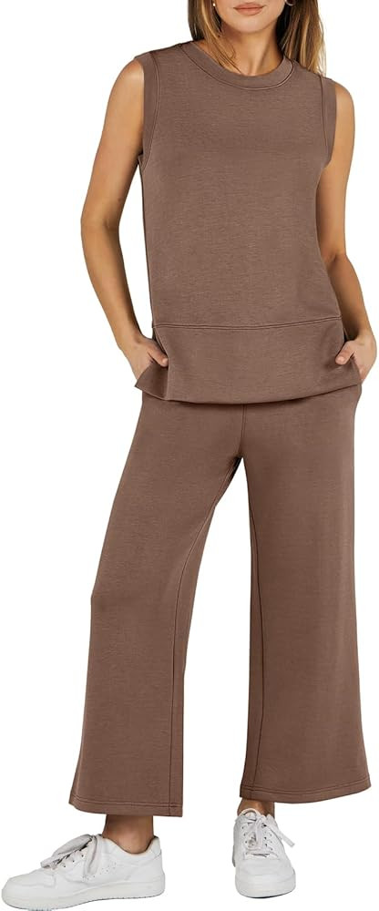 ANRABESS Women's 2 Piece Sets Summer Outfits Sleeveless Wide Leg Tracksuits Casual Sweat Sets Lou... | Amazon (US)