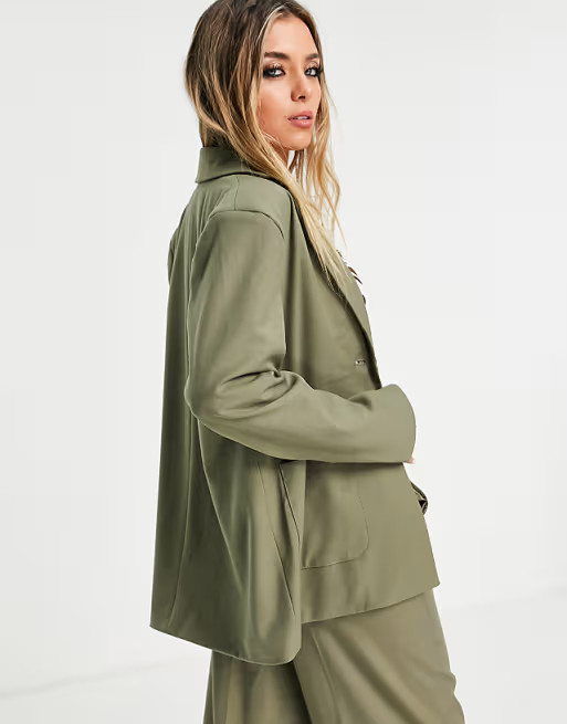4th & Reckless oversized blazer in olive (part of a set) | ASOS (Global)