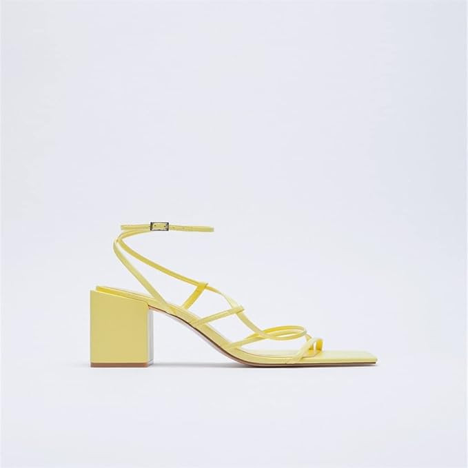 Women Sandals Genuine Leather Thick High Heels Party Wedding Shoes Woman Prom Pumps (Color : Yell... | Amazon (US)