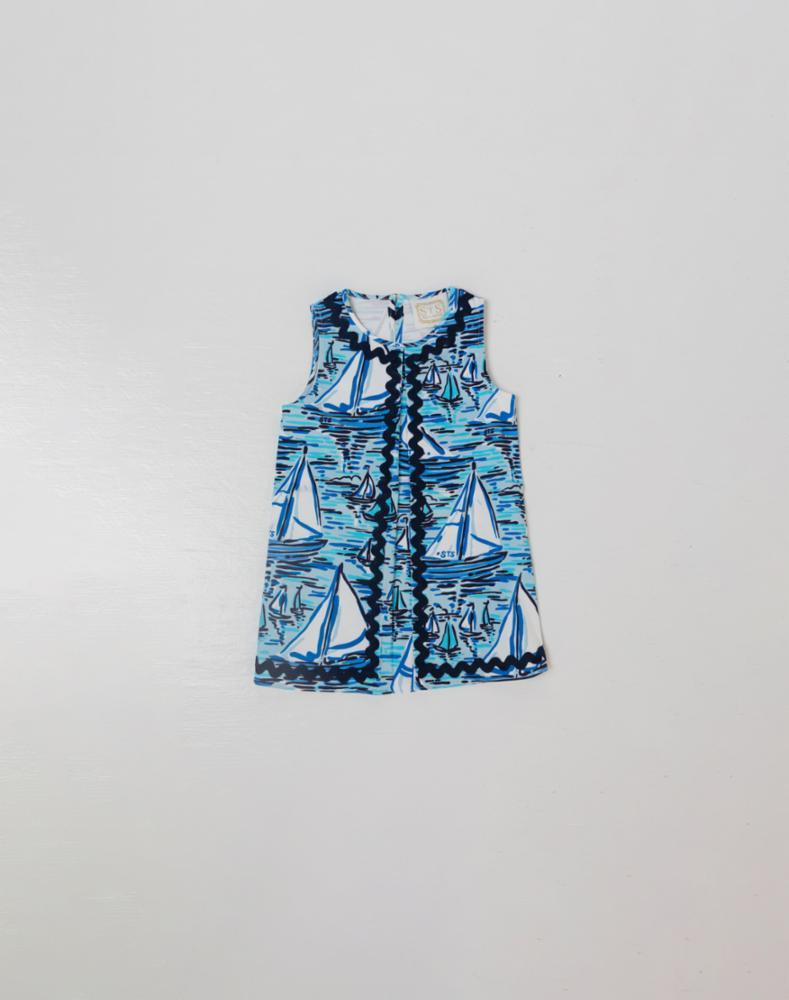 Kids Boat Print Sleeveless Dress | Sail to Sable