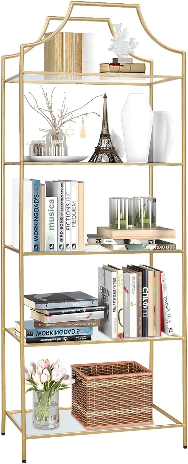 5 Tier Bookshelf, Metal Book Shelf for Storage, Tall Storage Display Bookcase, Modern Open Book C... | Amazon (US)