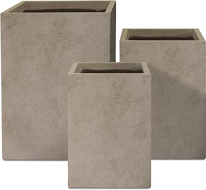 Kante 18.5",15.7",12.6" H Tall Rectangular Concrete Planters Set of 3, Outdoor Indoor Lightweight... | Amazon (US)