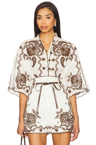 Zimmermann Ascension Embroidered Shirt in Ivory & Chocolate from Revolve.com | Revolve Clothing (Global)