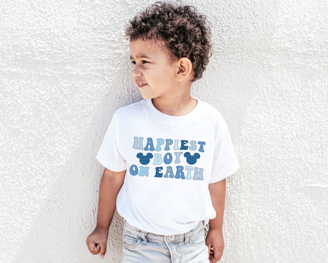 Happiest Boy on Earth Shirt Blue Mouse Ears Shirt Vacay Shirts Kids Tee Toddler Baby Boy Matching... | Etsy (US)